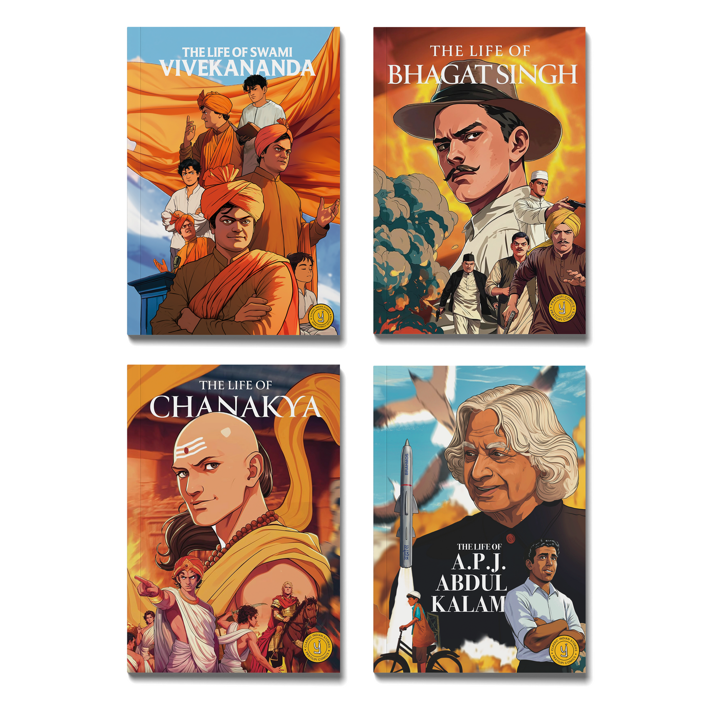 Great Indian Legends: Illustrated Comic Book Set (Pack of 4) | Vivekananda, Bhagat Singh, Chanakya, APJ Abdul Kalam